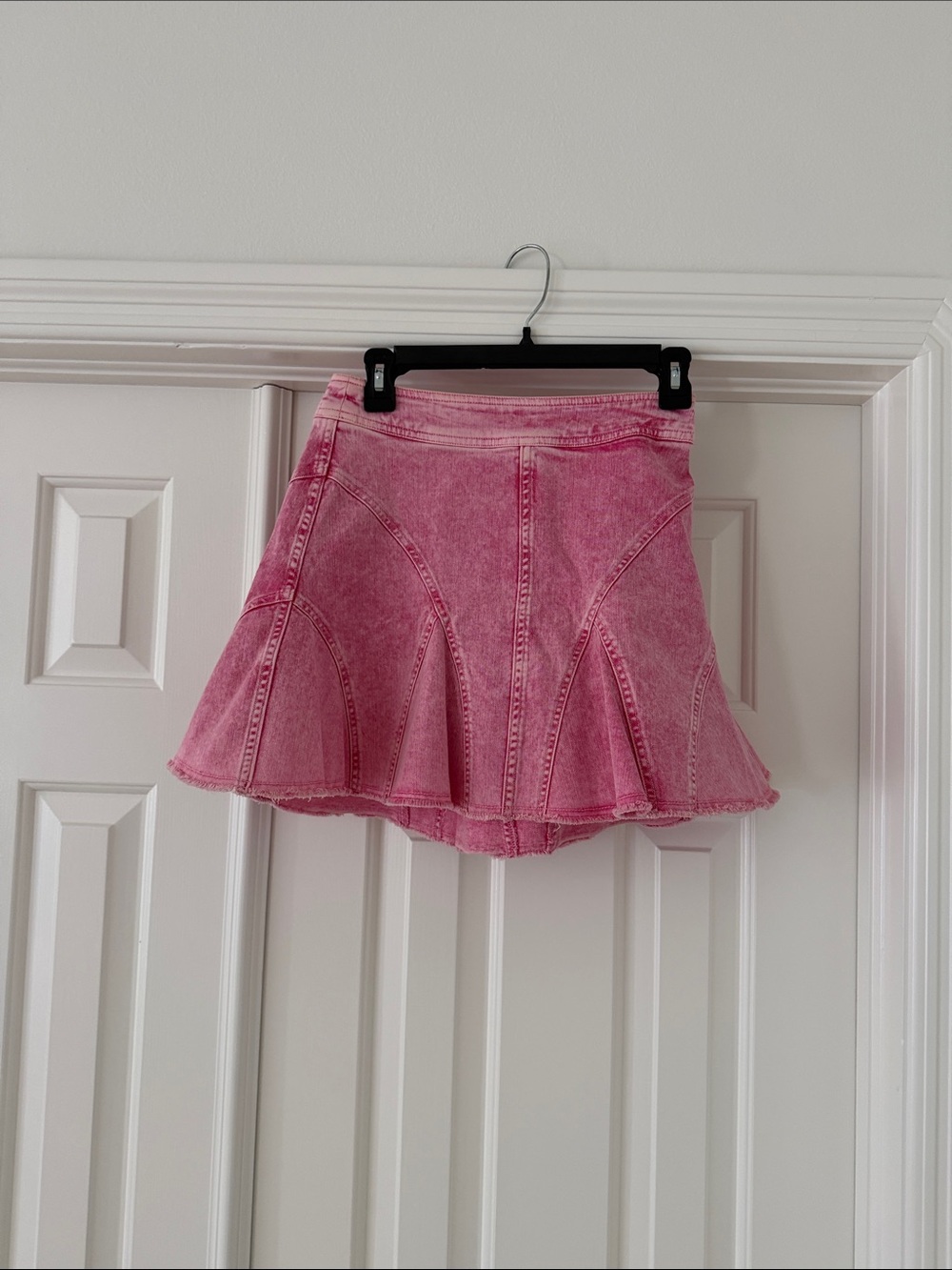 Anthropologie Pink Washed Denim Paneled Mini Skirt